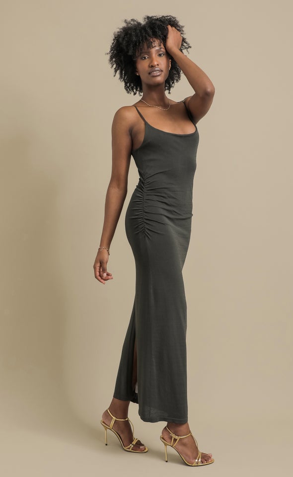 Knitwear Ruched Maxi Olive