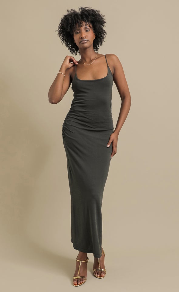 Knitwear Ruched Maxi Olive