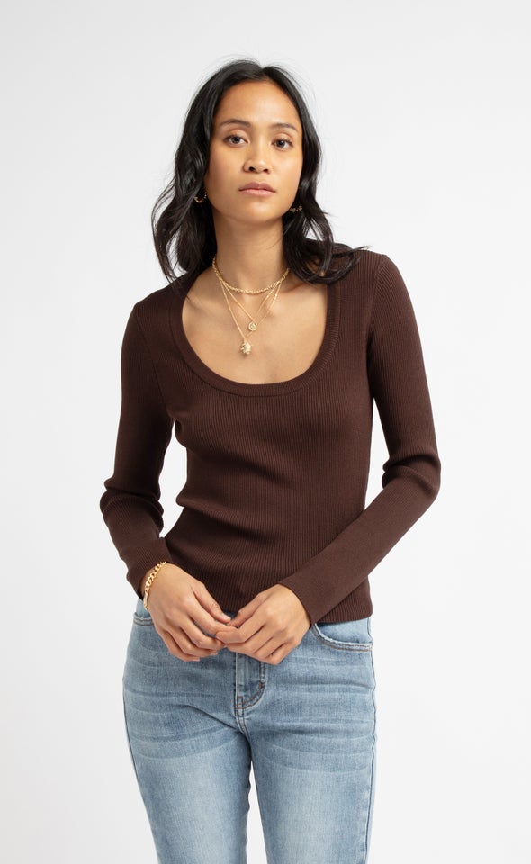 Knitwear Scoop Neck Top Chocolate