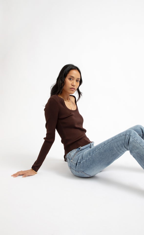 Knitwear Scoop Neck Top Chocolate