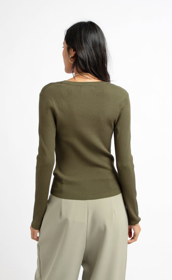 Knitwear Scoop Neck Top Khaki