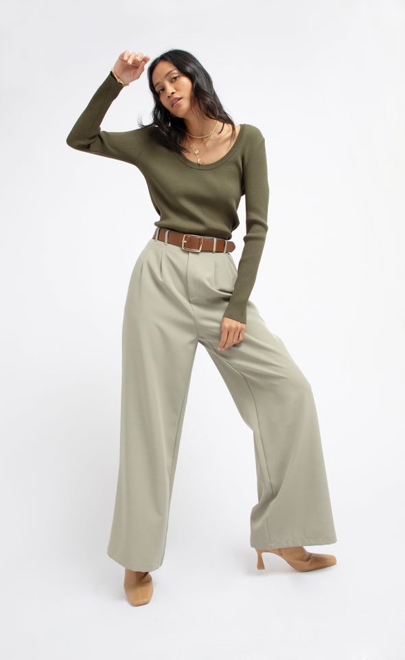 Knitwear Scoop Neck Top Khaki
