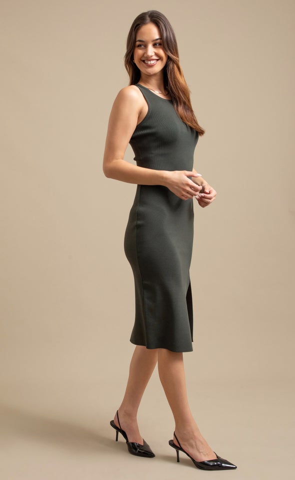 Knitwear Split Hem Tank Dress Olive