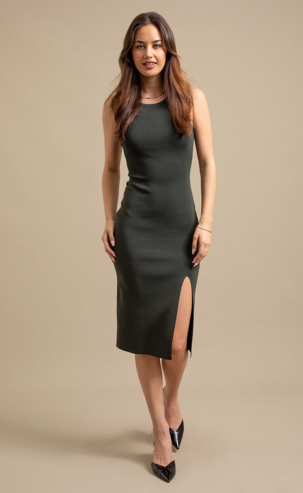 Knitwear Split Hem Tank Dress Olive