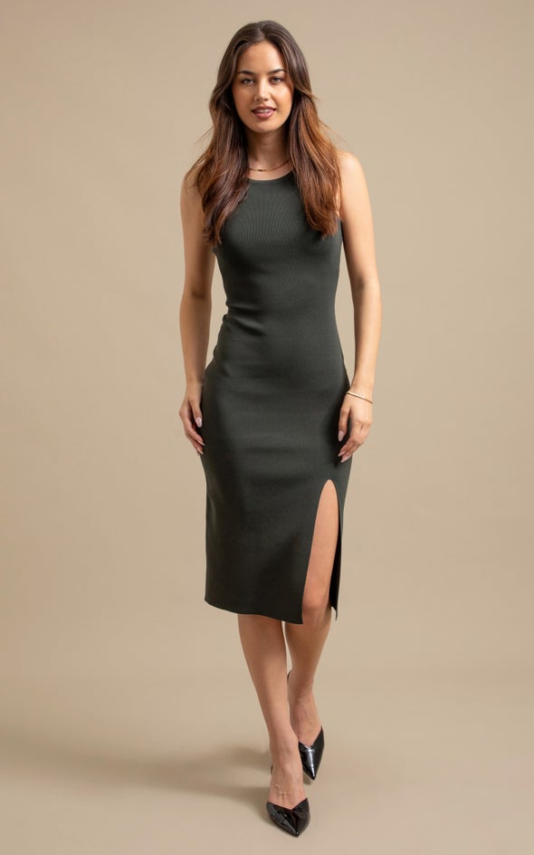 pagani green dress Elegant Satin High Neck Belted Flutter Dress