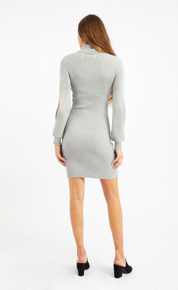 Knitwear Split Sleeve Turtleneck Dress Grey Marle