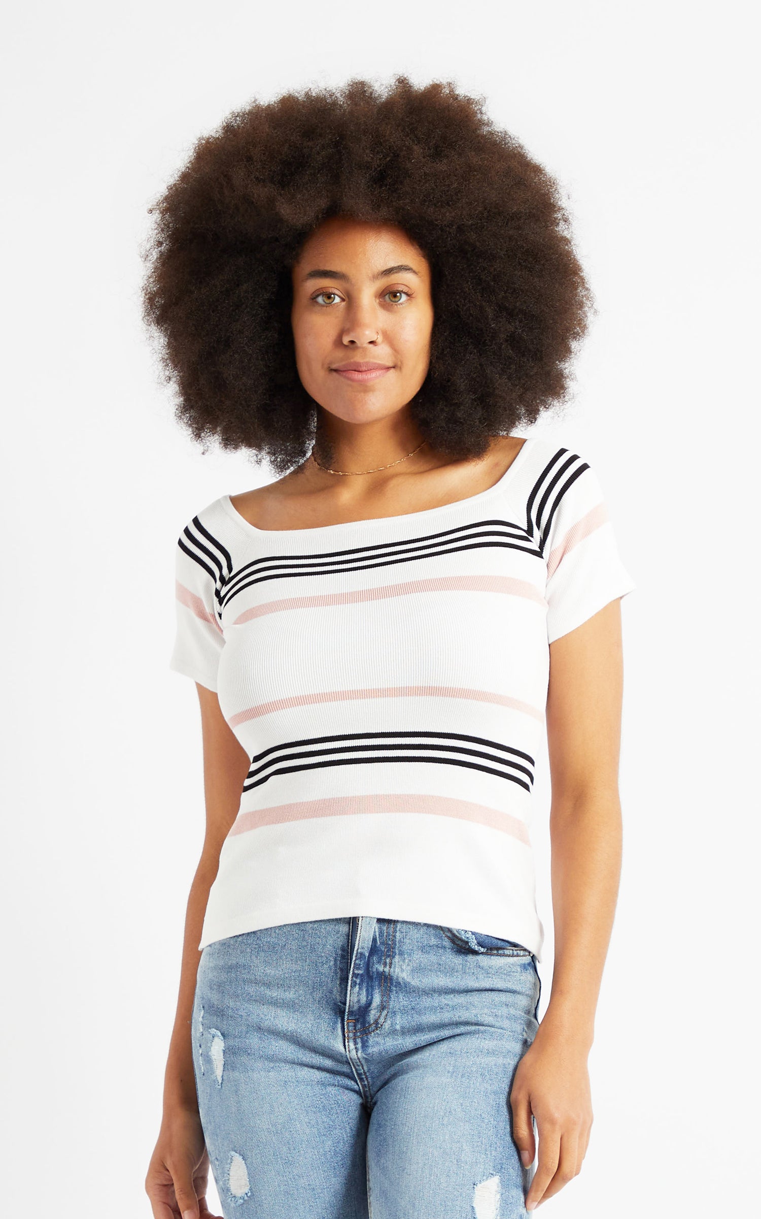 Knitwear Stripe Bardot Sleeve Top | Pagani