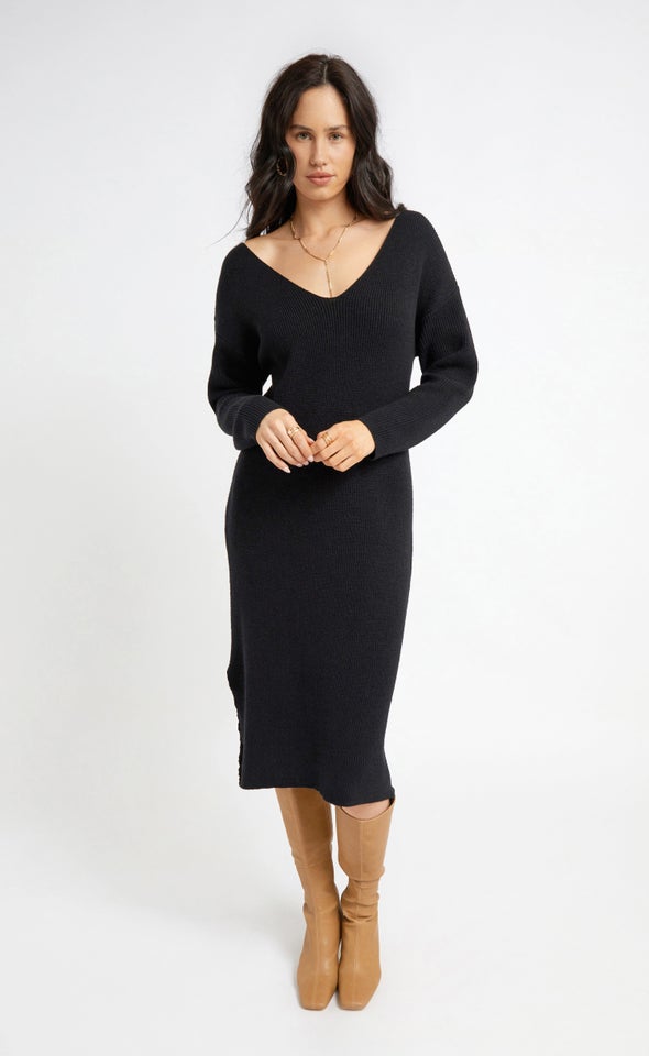 Knitwear V Neck Midi Dress