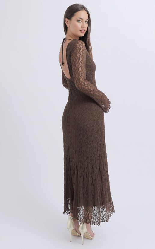 dark brown satin maxi dress Cara | Brown Matte Satin High-Neck Maxi Dress main image 0