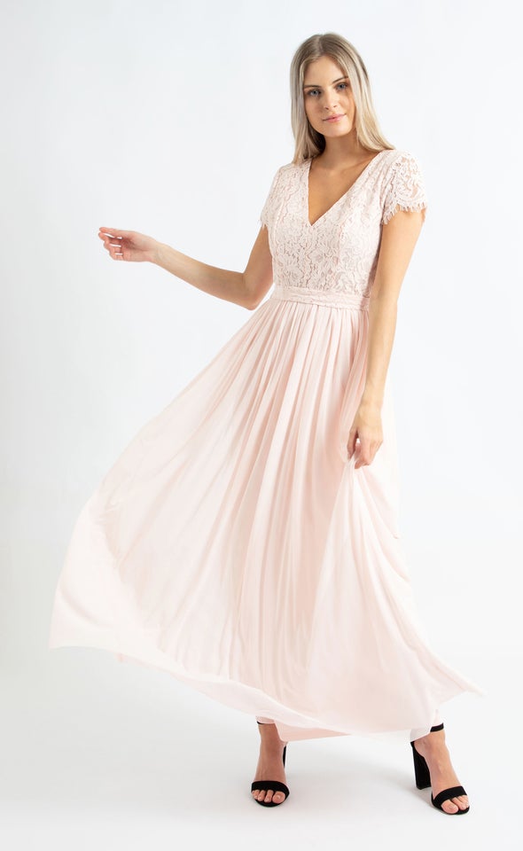 Lace Bodice Cap Sleeve Gown Blush