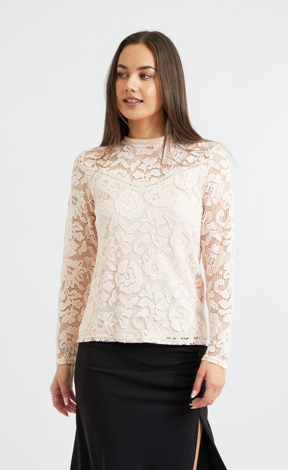 Lace Ladder Trim Long Sleeve Top