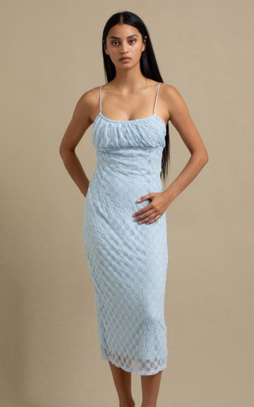 diesel bodycon dress Floral Embroidery Asymmetric Lace Midi Dress - Navy Blue