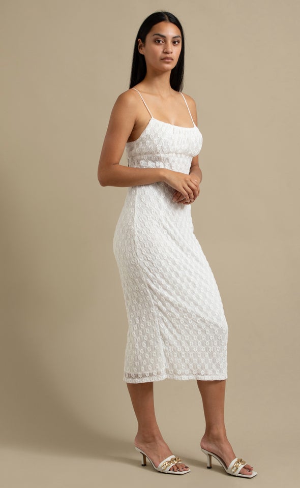 Lace Midi Dress White