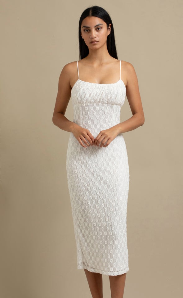 Lace Midi Dress White