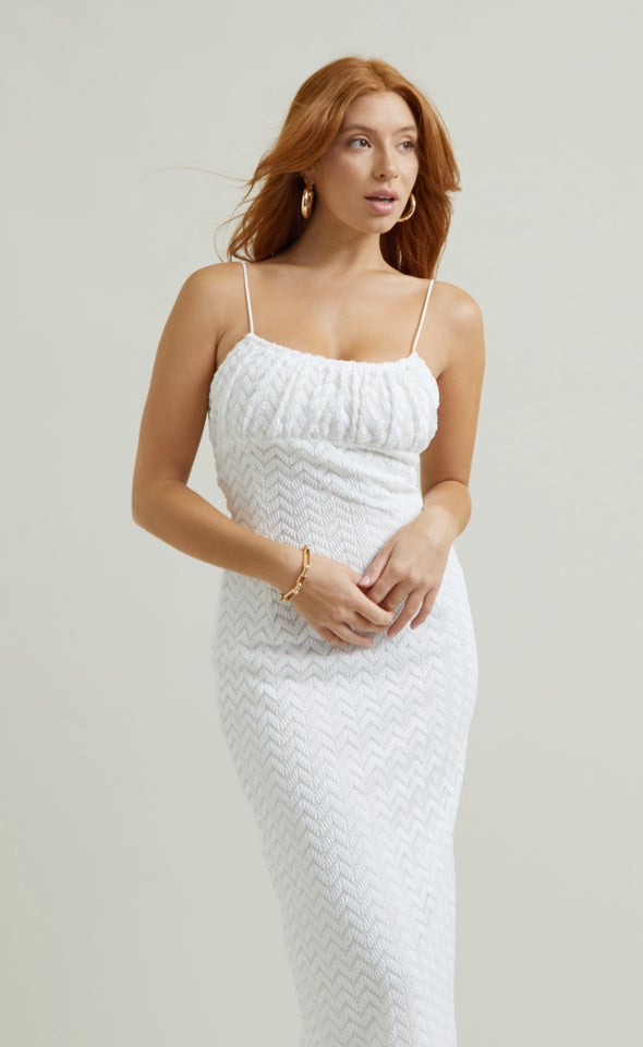 Lace Midi Dress White