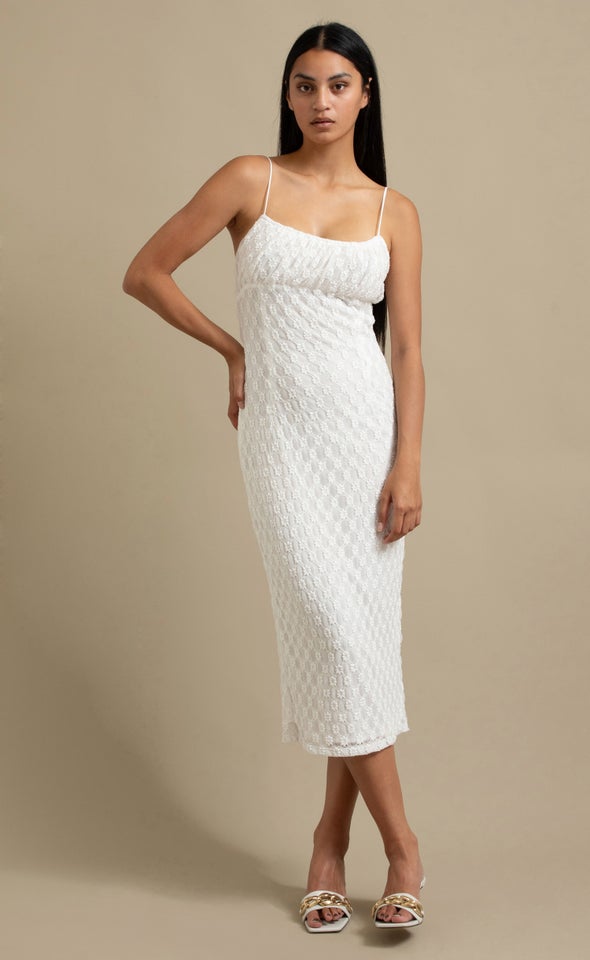 Lace Midi Dress White