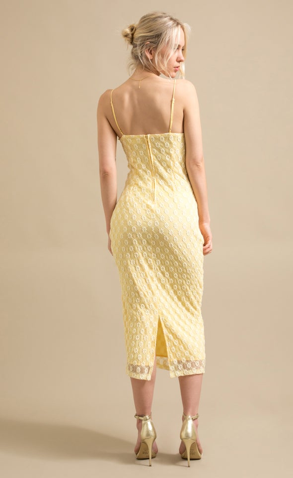 Lace Midi Dress Yellow