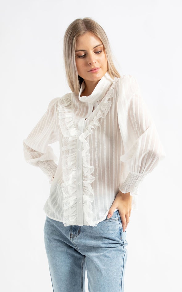 Lace Ruffle Shirt White