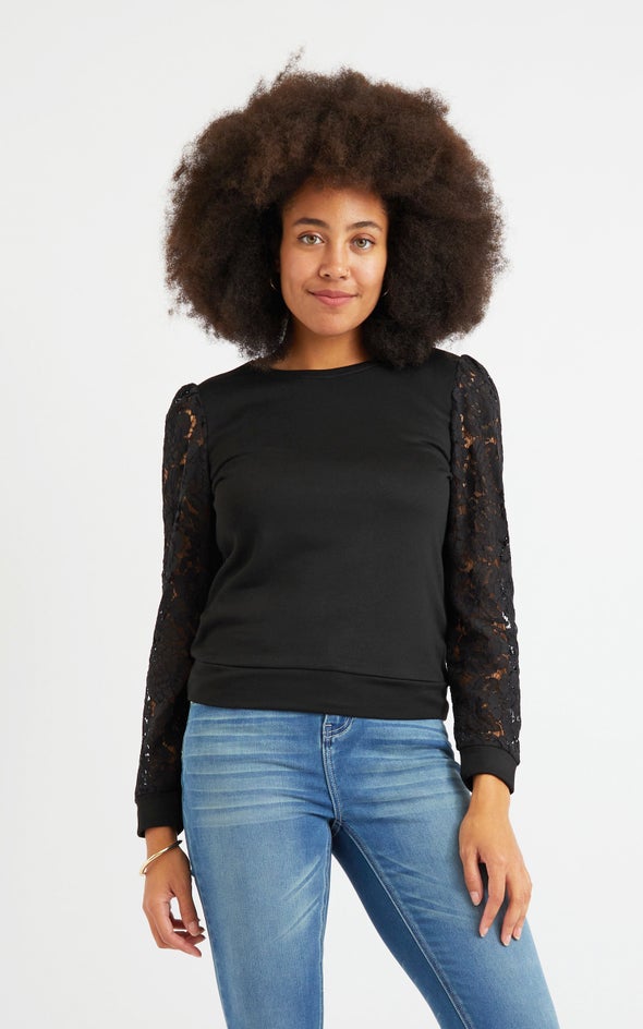 Lace Sleeve Sweatshirt Black