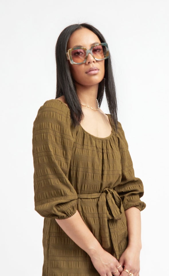 Large Metal Edge Sunglasses Beige/blue
