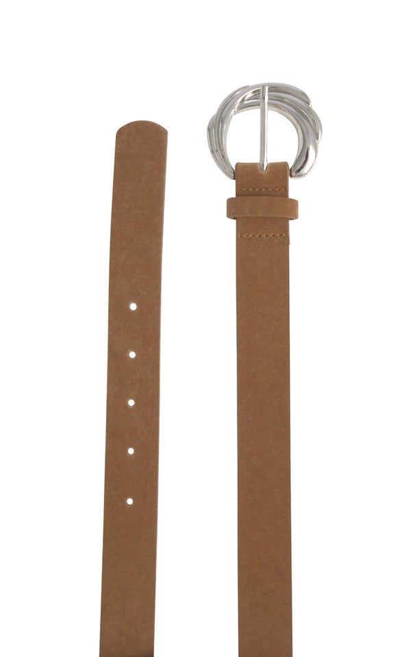 Layered Buckle Belt Silver/tan