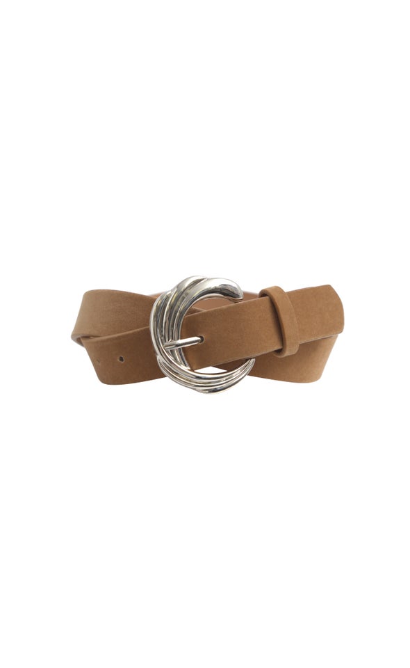 Layered Buckle Belt Silver/tan