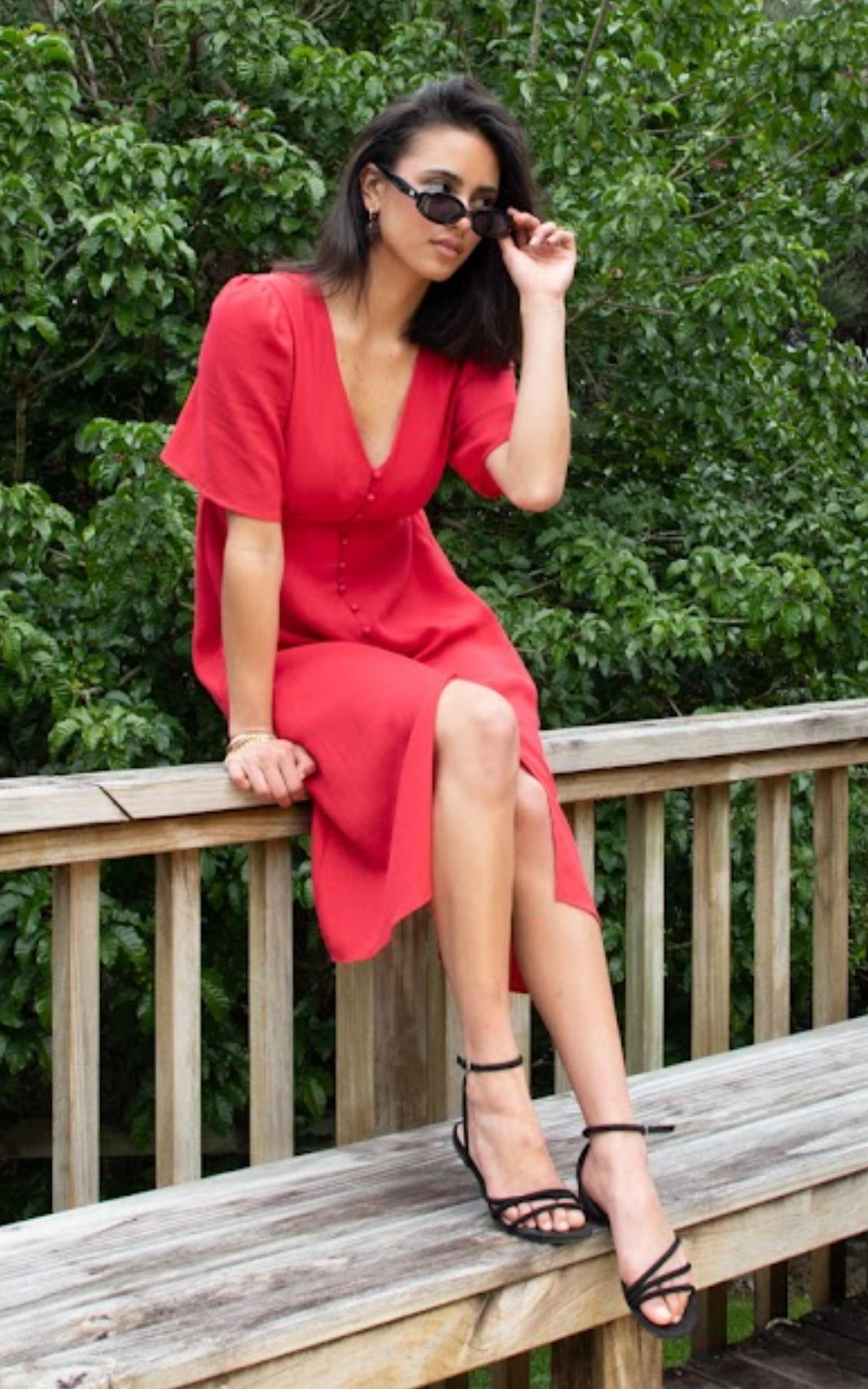 Linen blend button front dress deals
