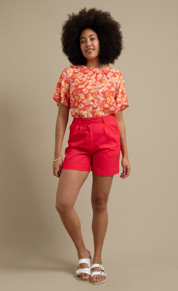 Linen Blend Tailored Short Magenta