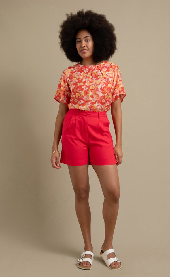 Linen Blend Tailored Short Magenta