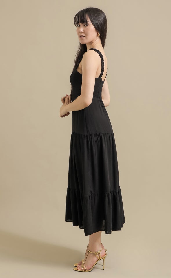 Linen Lk Sweetheart Midi Dress Black