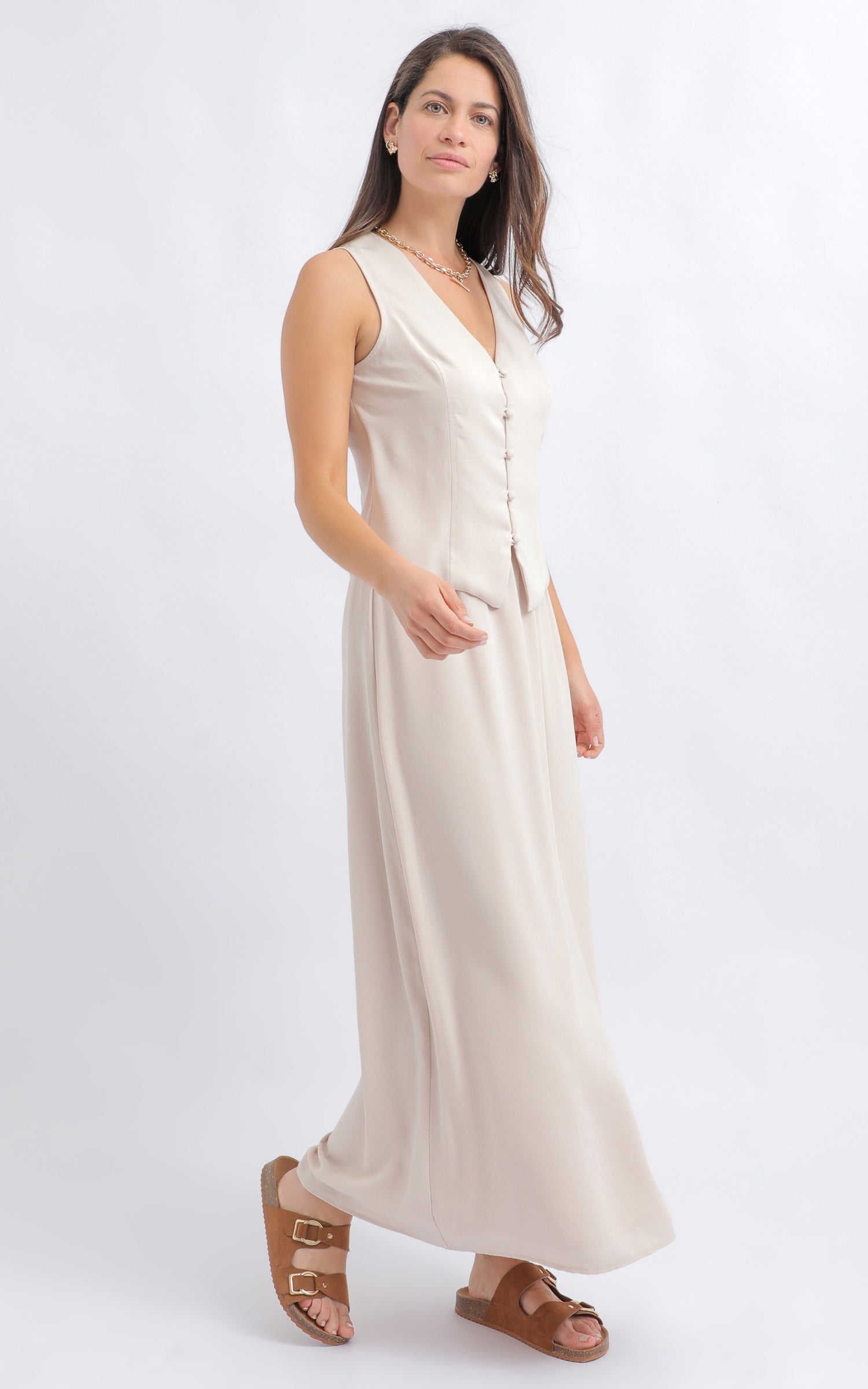 chinese dress ladies Linen Maxi Dress with Pockets