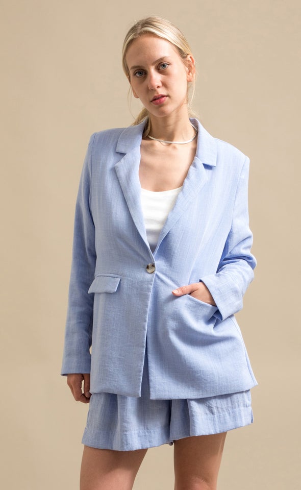 Linen Look Blazer Cornflower