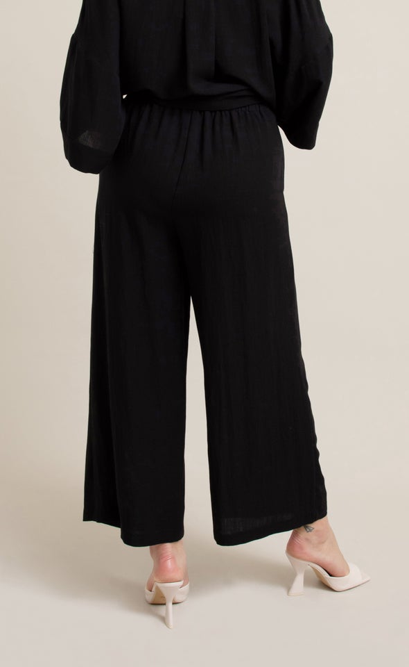 Linen Look Cropped Pants Black