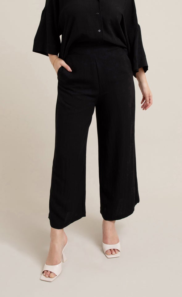 Linen Look Cropped Pants Black