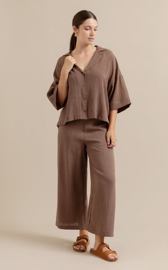 Linen Look Cropped Pants Cocoa