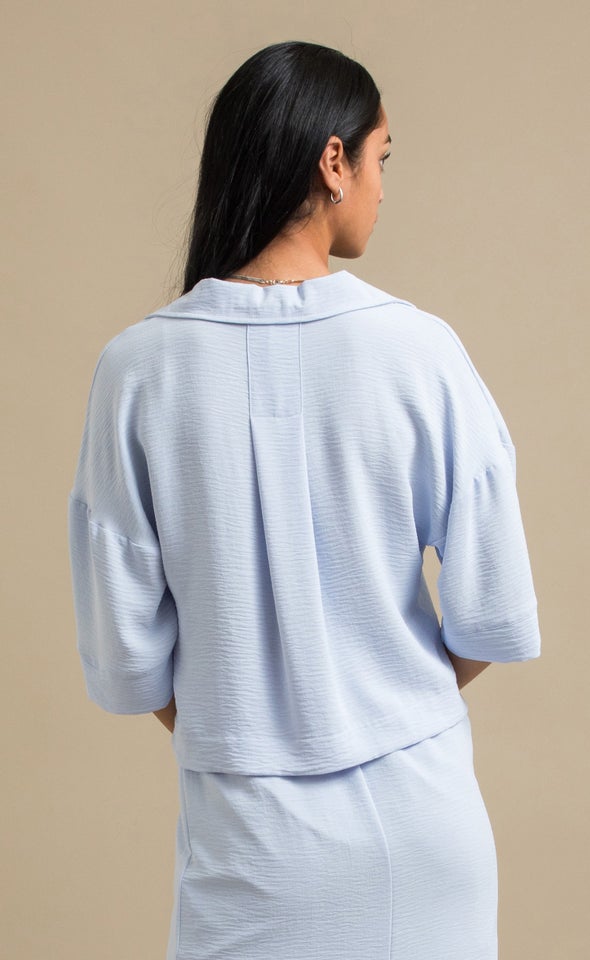 Linen Look Cropped Shirt Cornflower