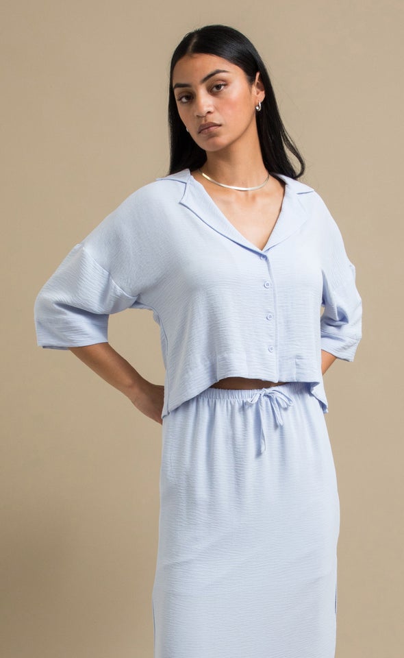 Linen Look Cropped Shirt Cornflower
