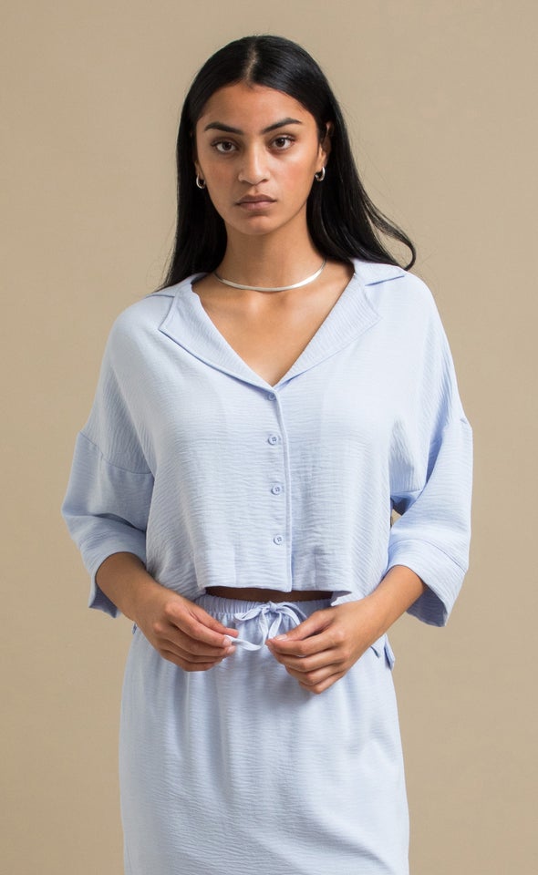 Linen Look Cropped Shirt Cornflower