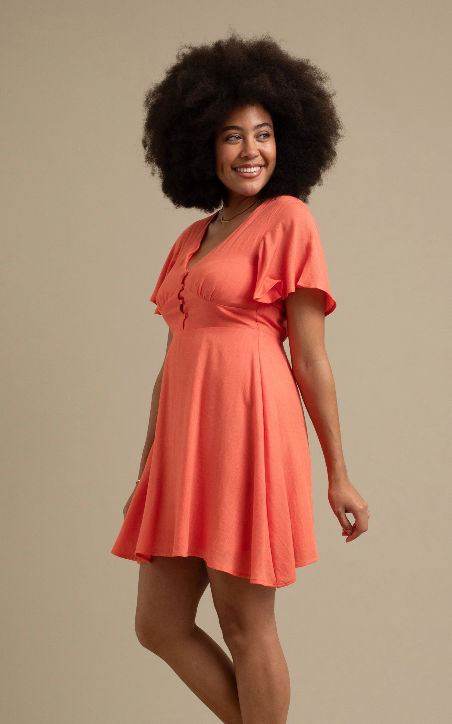 Shop our Linen Look Flutter Skater Dress in Sorbet | Pagani