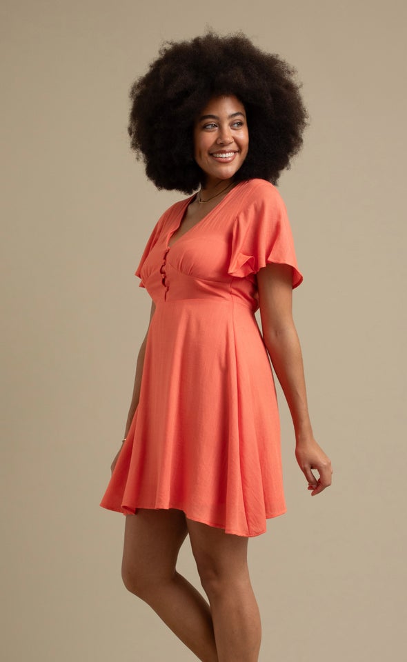 Linen Look Flutter Skater Dress Sorbet