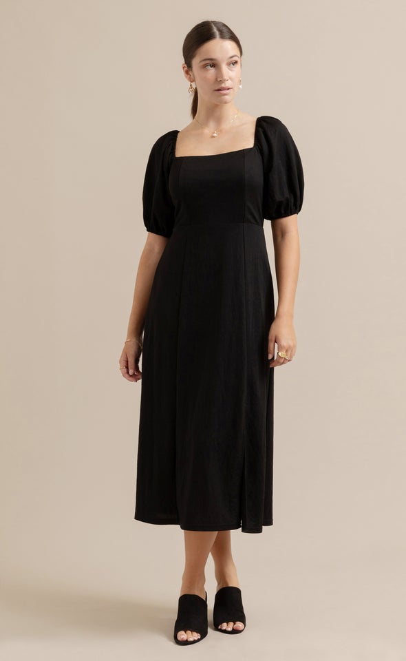 Linen Look Jersey Midi Dress Black