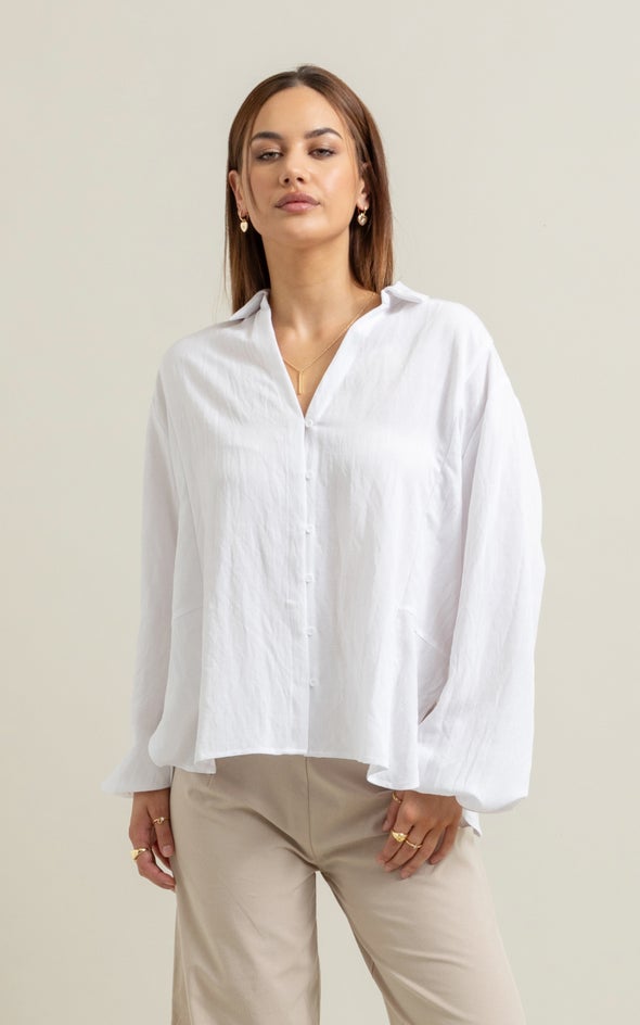 Linen Look LS Shirt Optical White