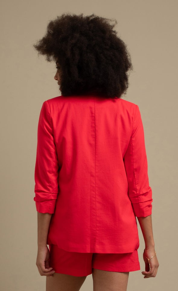 Linen Look Open Blazer Magenta