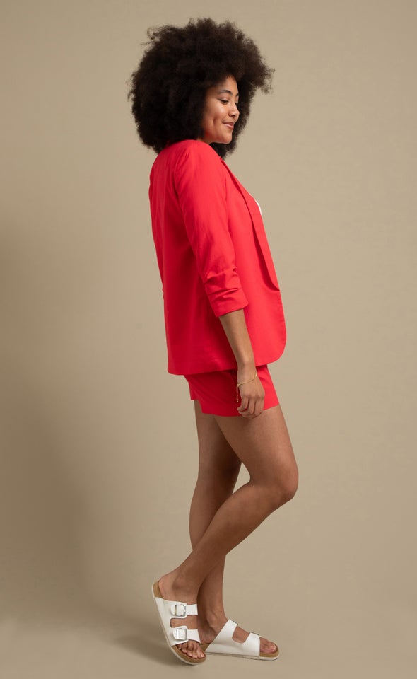 Linen Look Open Blazer Magenta