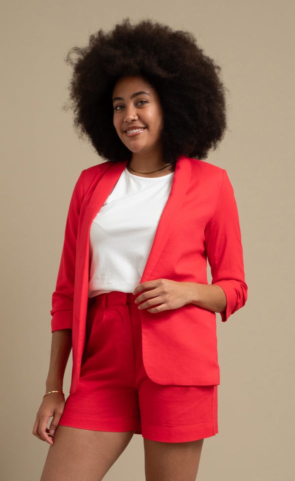 Linen Look Open Blazer Magenta
