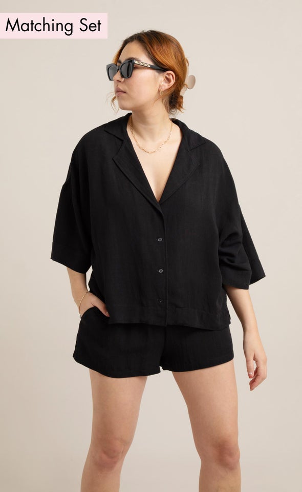 Linen Look Shirt Black