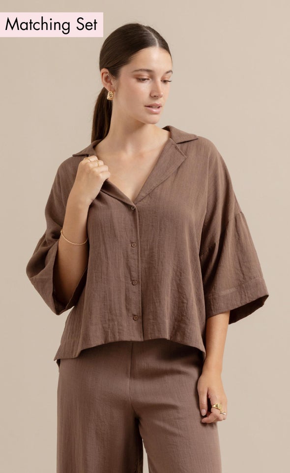 Linen Look Shirt Cocoa