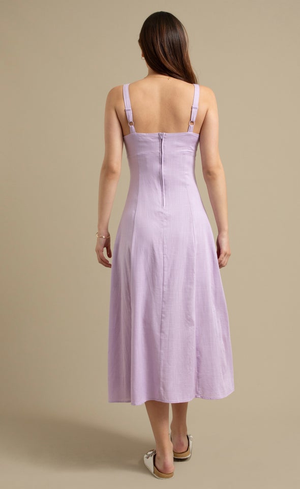 Linen Look Sweetheart Midi Dress Lilac