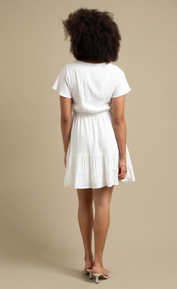 Linen Look Tier Skirt Dress Cream