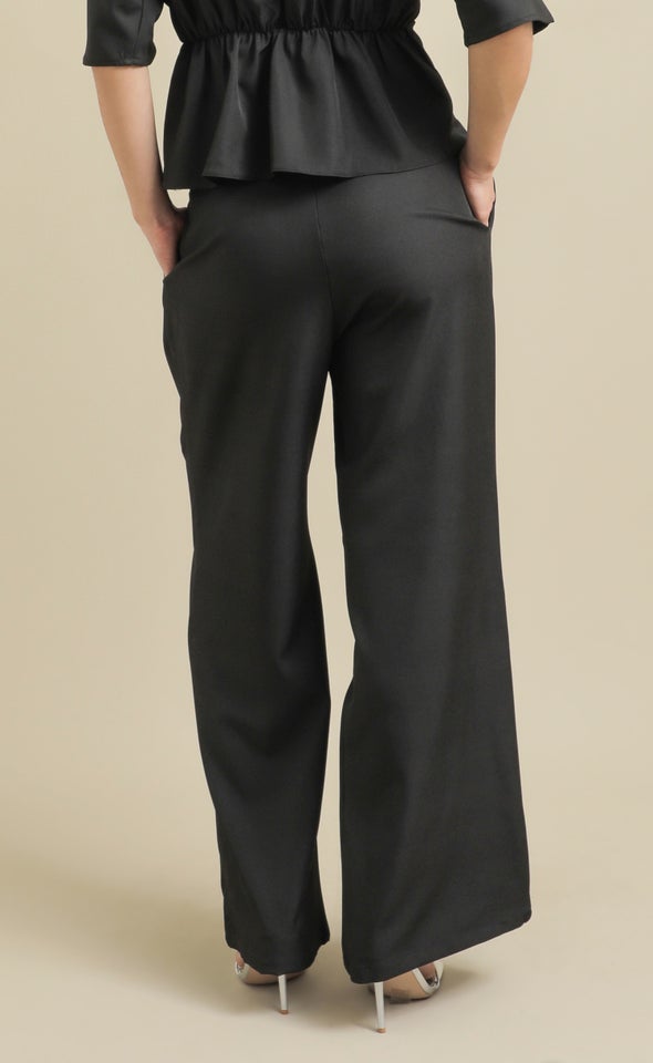 Linen Look Wide Leg Pants Black